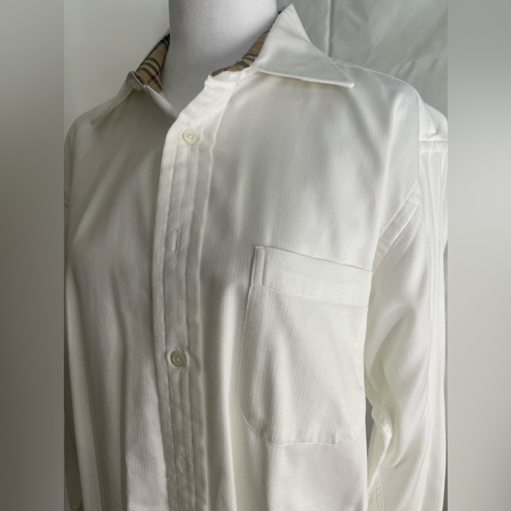 Burberry London White Dress Shirt, Nova Check Detailing